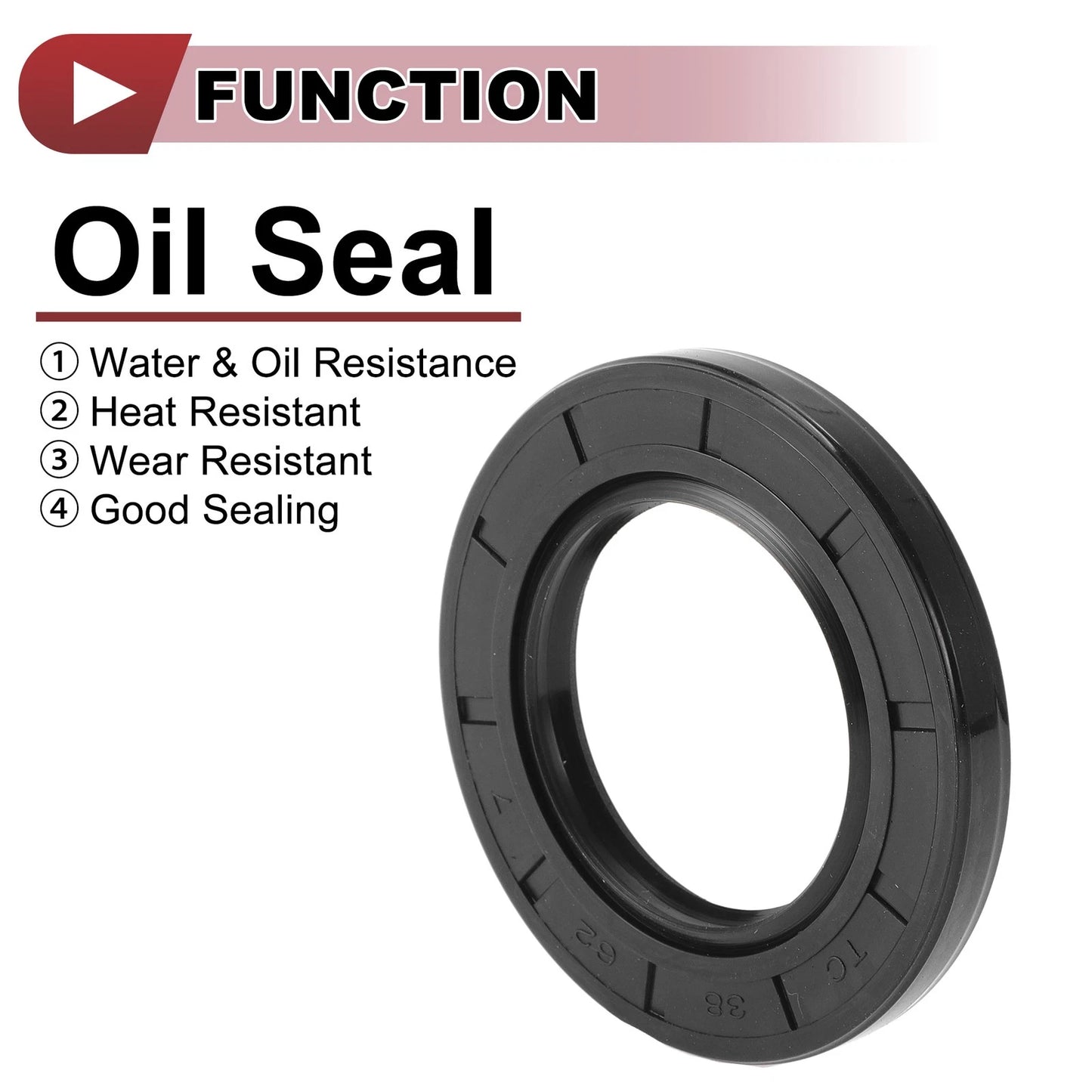 Rotary Shaft Seal / 38x62x7mm 5 Pcs / Nitrile 70 Durometer Rubber Black
