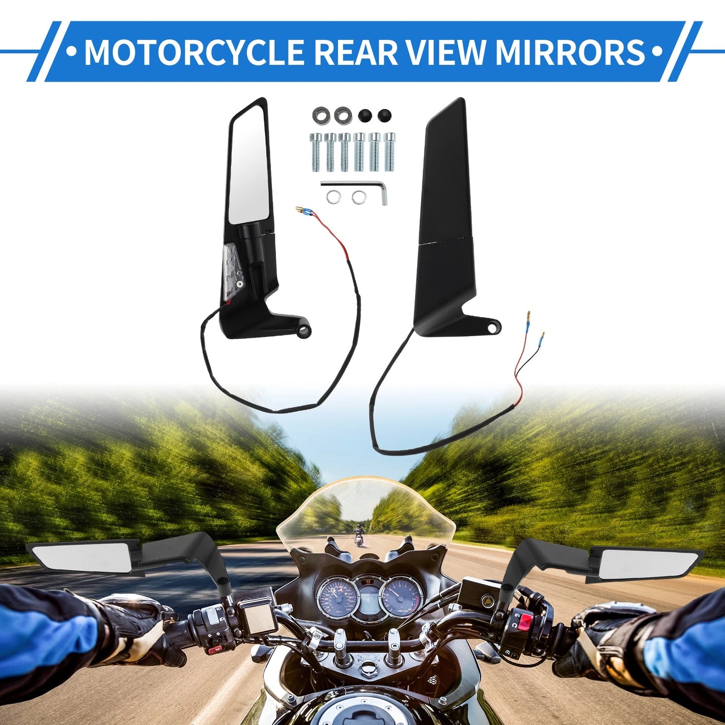M8/M10 Rear View Mirrors Polygonal Handlebar Black 1 Set for Motorcycle