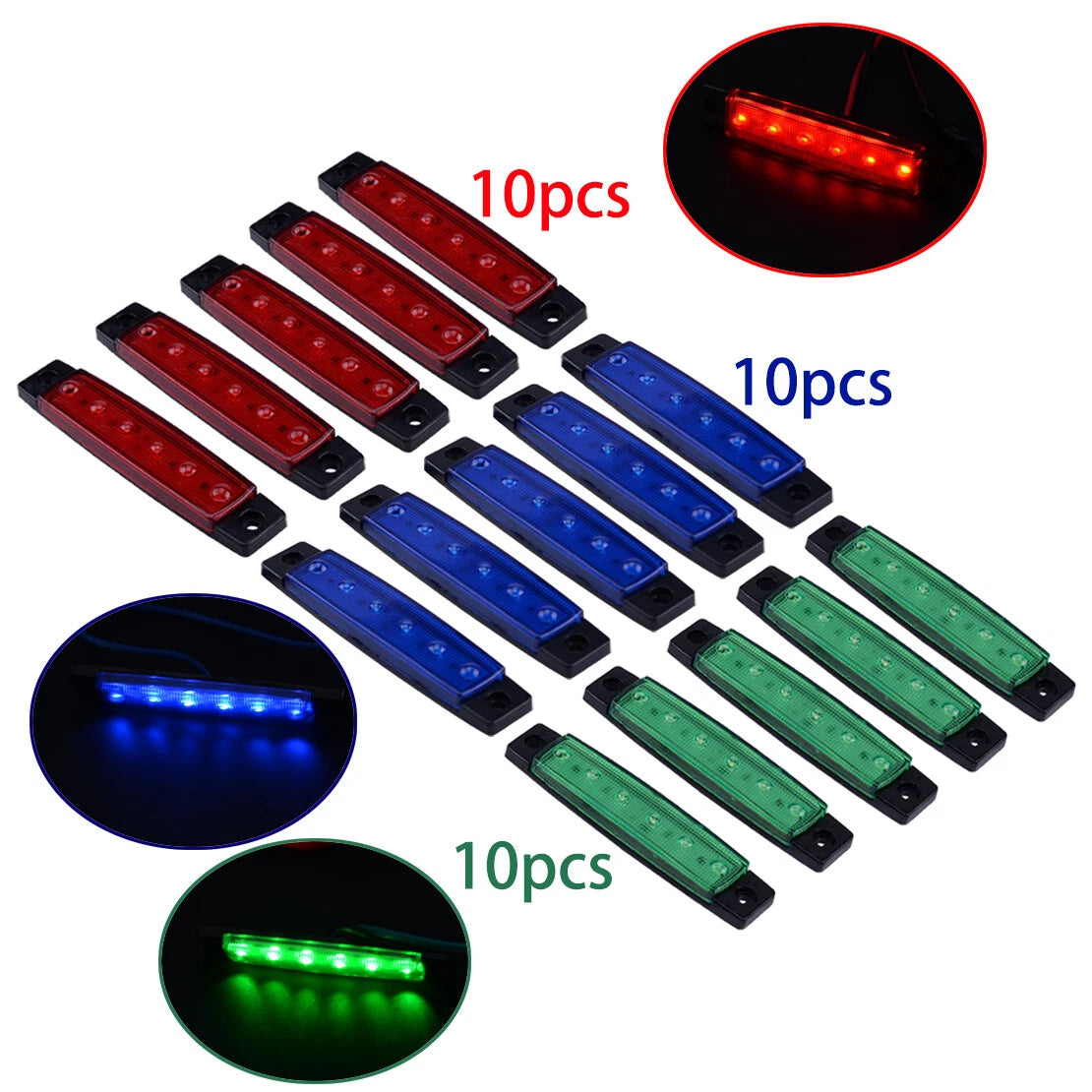 10 x 6 LED 3.8" Side Marker Lights for Car Truck Trailer Bus