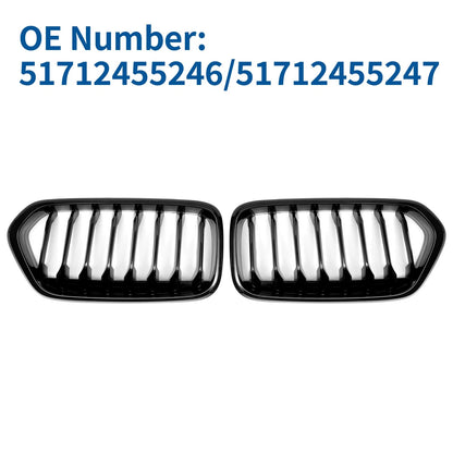 Front Upper Bumper Grille for BMW X2 F39 2017-2023 Gloss Black 2 x Grilles