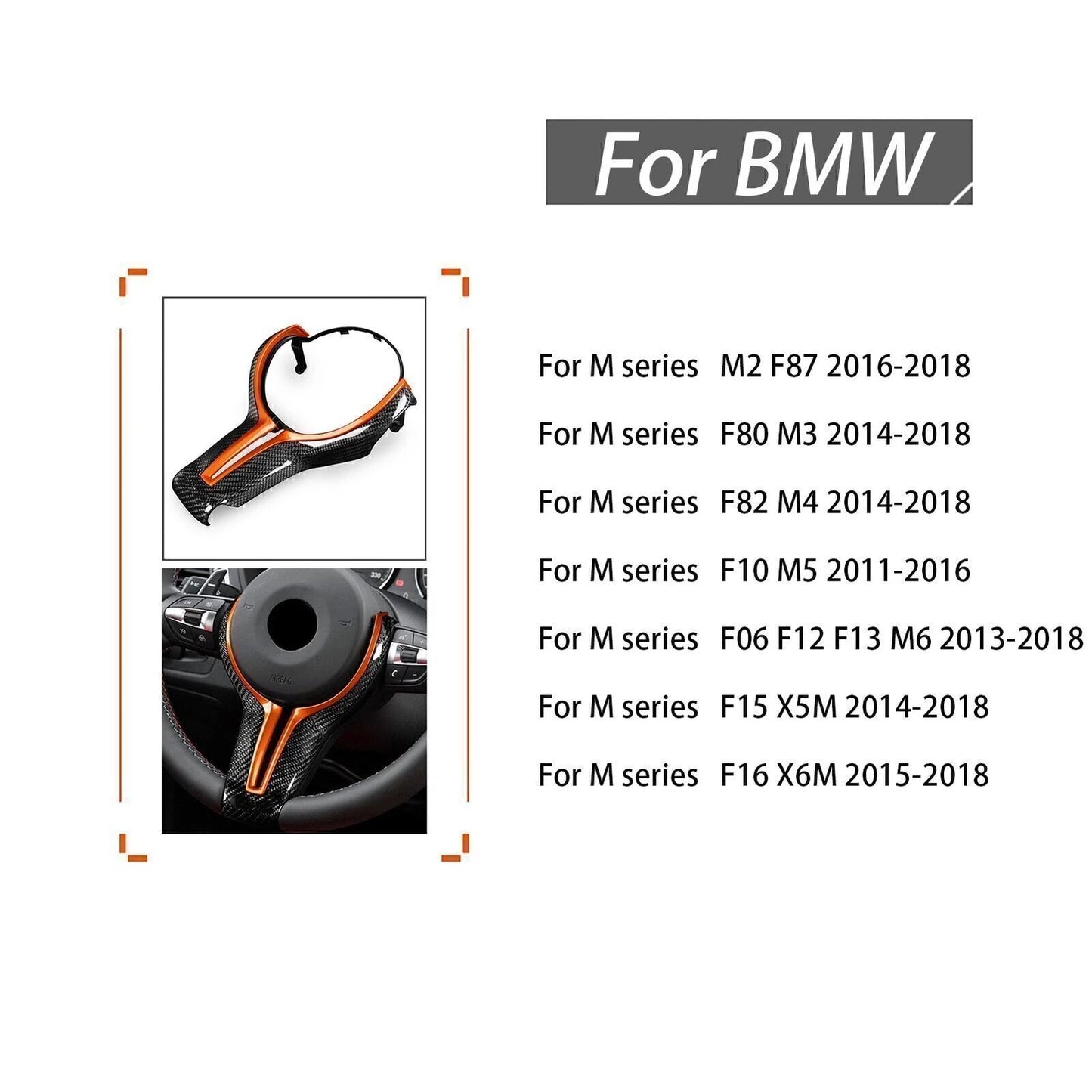 Orange Carbon Fiber Steering Wheel Cover for BMW M2 M3 M4 M6 (2014-2023)