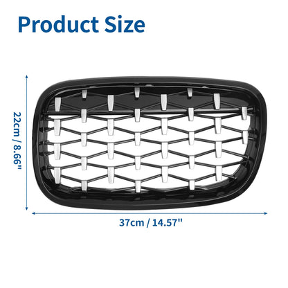 Hood Bumper Grille for BMW X5 X6 (2008-2013) Black Silver Tone 1 Pair