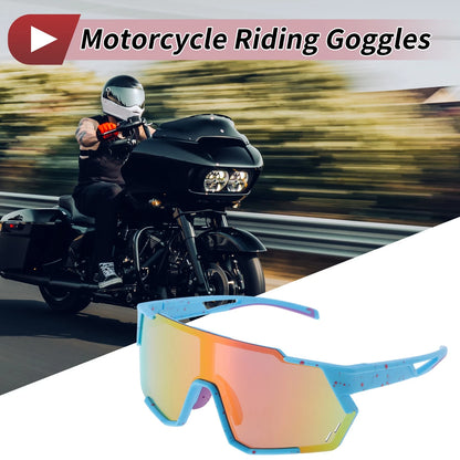 Motorcycle Riding Goggles Multicolor Lens Blue with Red Spots Frame Sunglasses