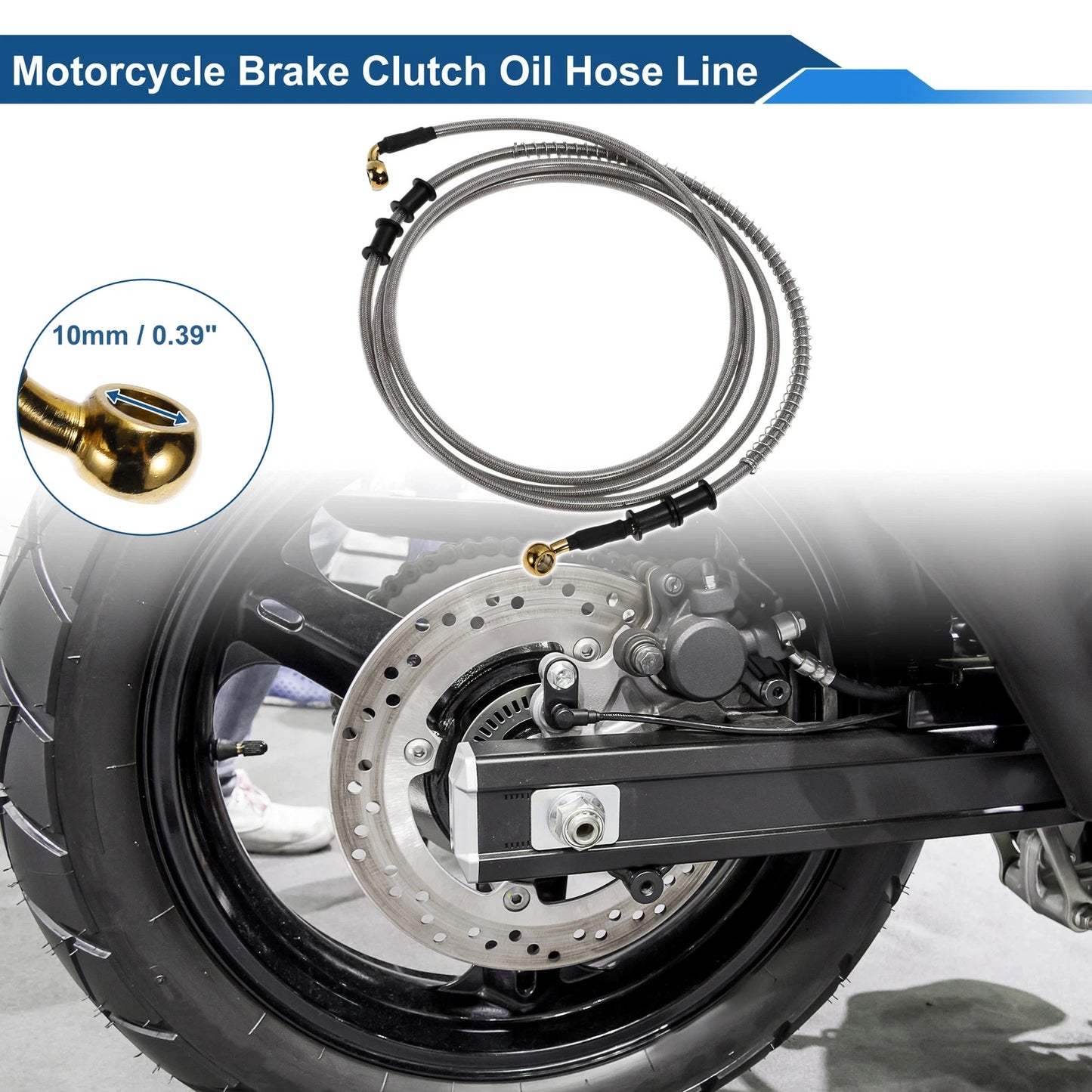 Oil Hose Line 250cm for Motorcycle Silver Tone