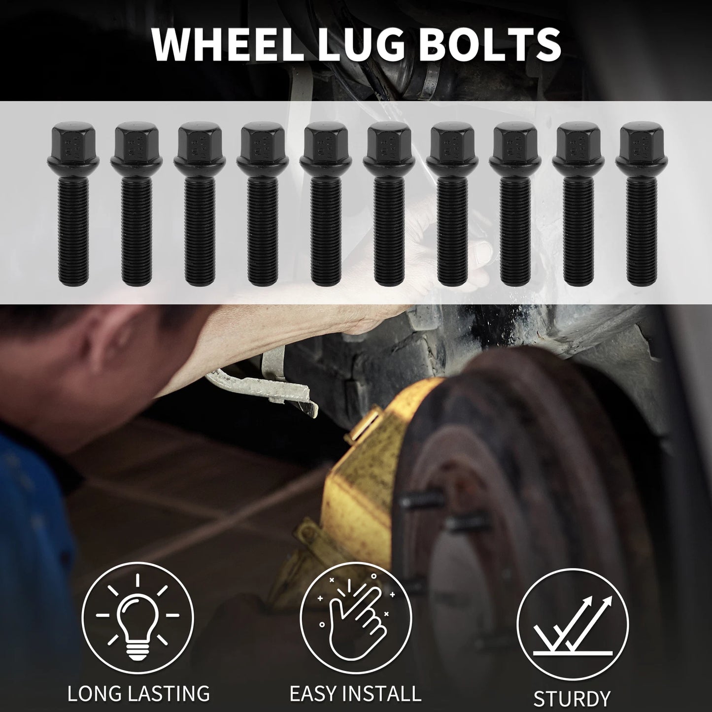 10 x M14x1.5mm Ball Seat Wheel Lug Bolt 50mm Shank for Volkswagen Porsche
