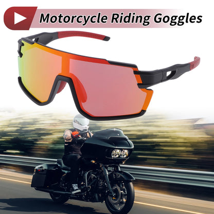 Goggles Motorcycle Riding Red Lens Black Frame Cycling Sunglasses
