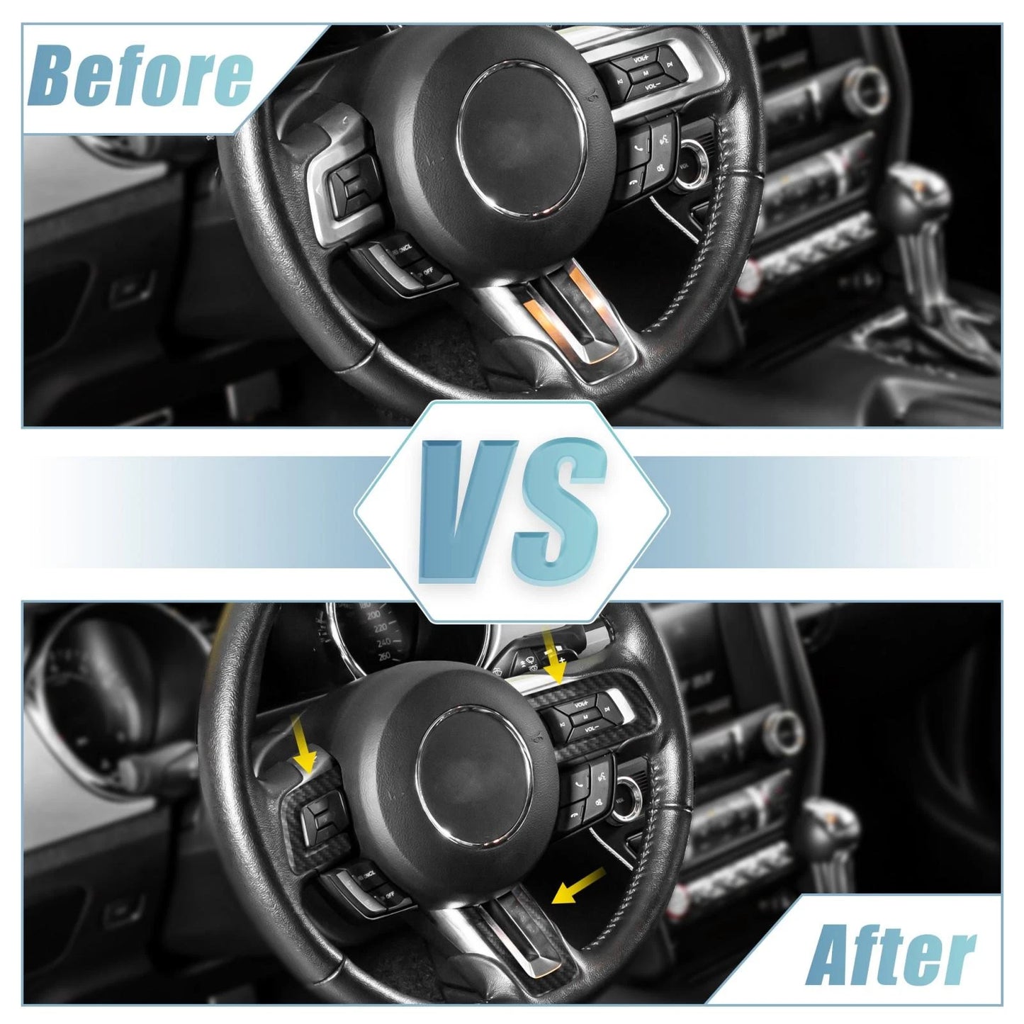 3 x Carbon Fiber Steering Wheel Sticker Trim for Ford Mustang (2015-2020)