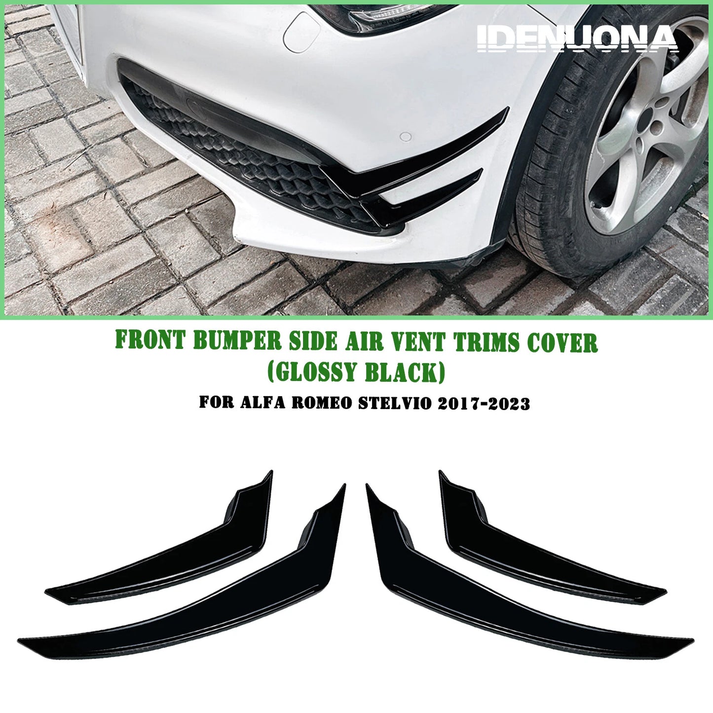 Gloss Black Front Bumper Side Air Vent Trims for Alfa Romeo Stelvio (17-25)