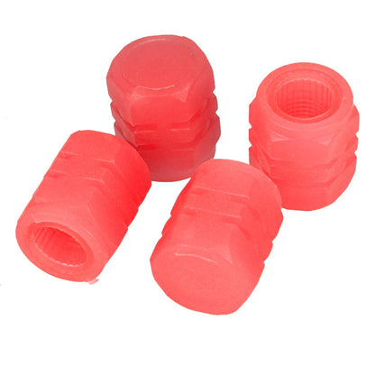 4 x Fluorescent Luminous Tire Valve Stem Caps for Car - Blue/Red