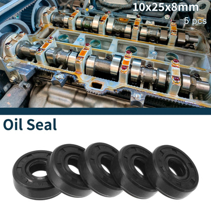 Oil Seal 10x25x8mm NBR Rubber Black 5 Pcs