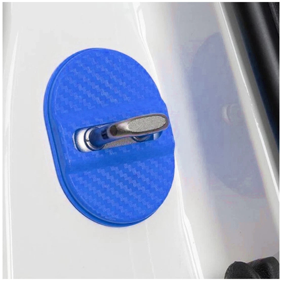 4 x Universal Blue Carbon Fiber Door Lock Striker Cover Trims