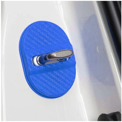 4 x Universal Blue Carbon Fiber Door Lock Striker Cover Trims