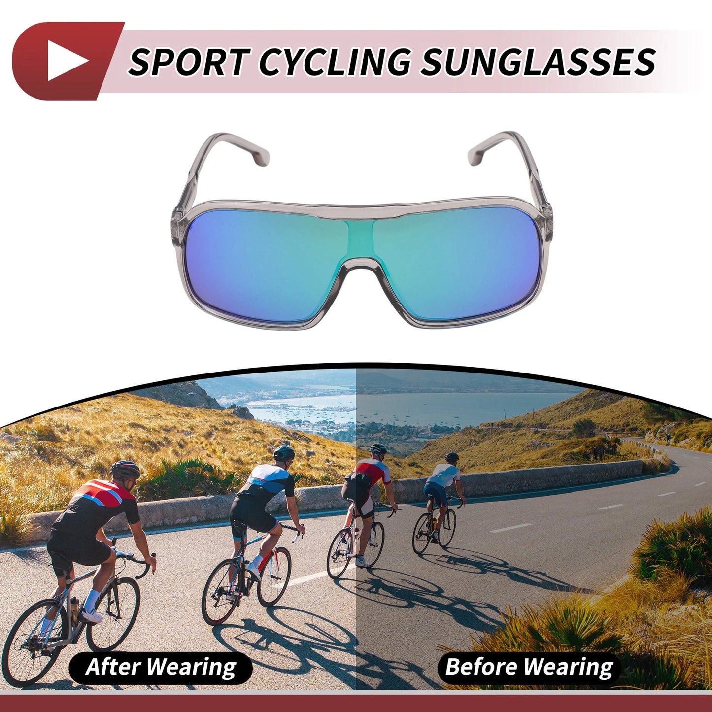 Goggles for Motorcycle Riding Green Lens Gray Frame Cellulos PC UV400