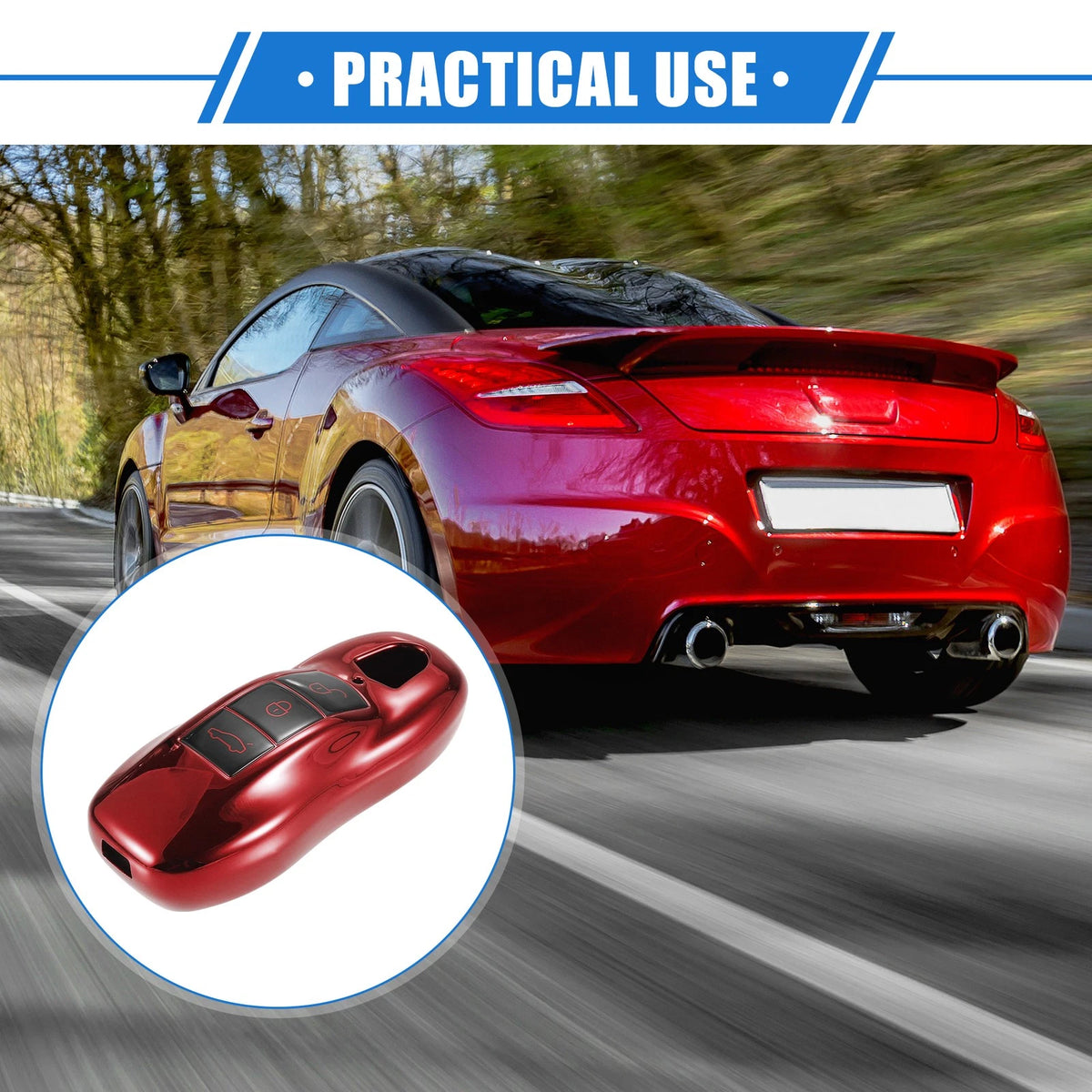 3 Button Car Remote Key Fob Cover for Porsche Macan TPU Red (2014-2022)