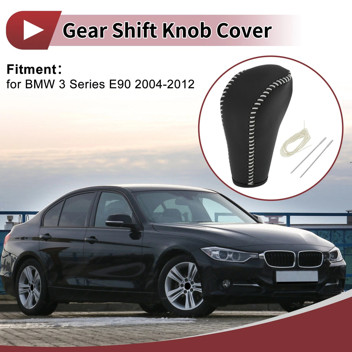 Gear Shift Knob Cover for BMW 3 Series E90 Black Beige Faux Leather