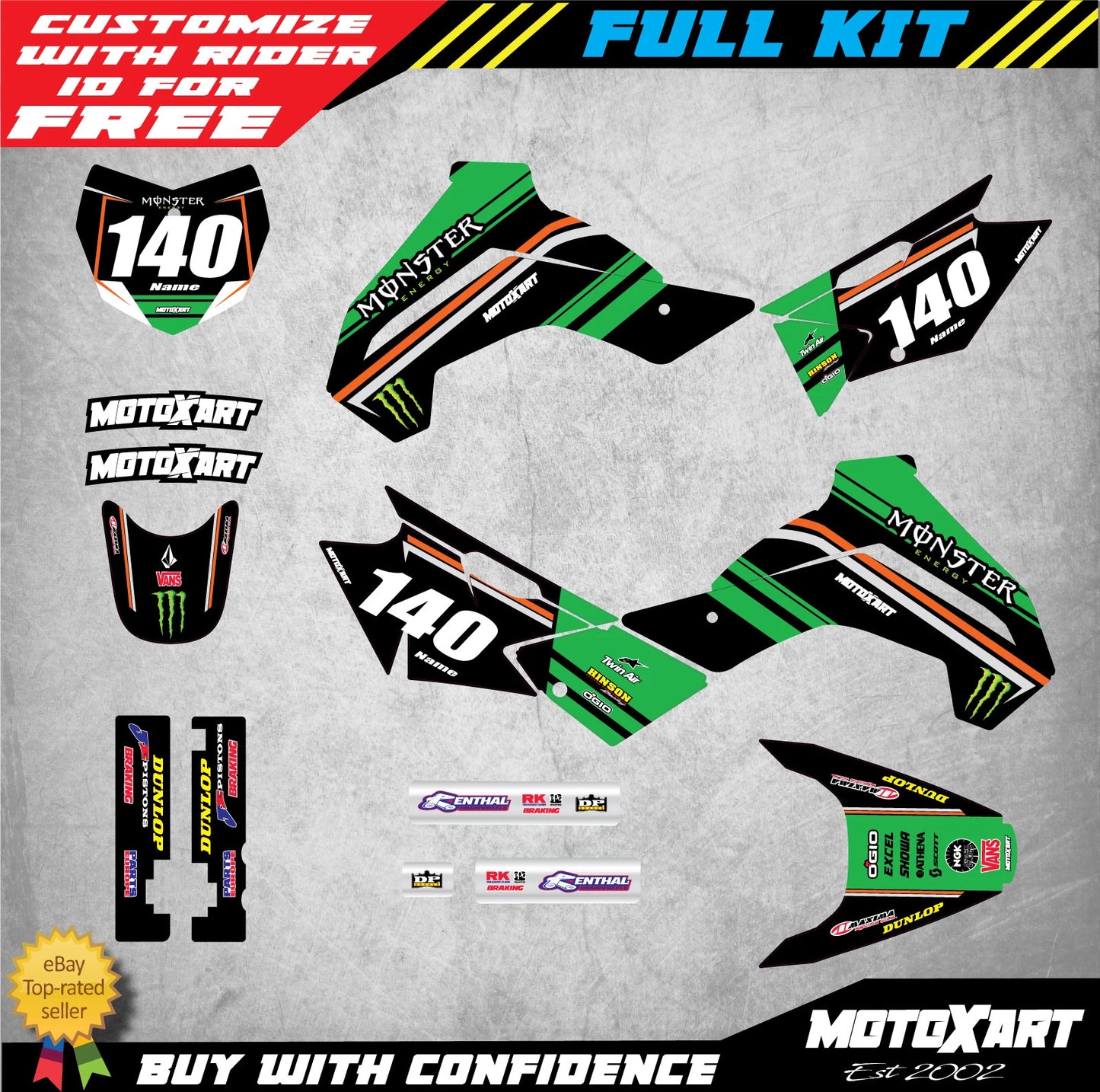 Custom Graphics Full Kit for Kawasaki KLX 140 (2008-2020) BURNOUT STYLE