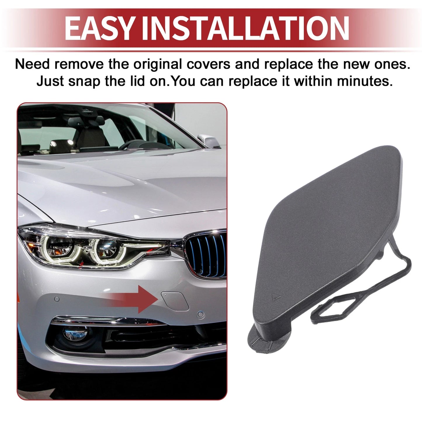 Car Bumper Tow Hook Cover for BMW 320i (2016-2018) - Grey 1 x Cover