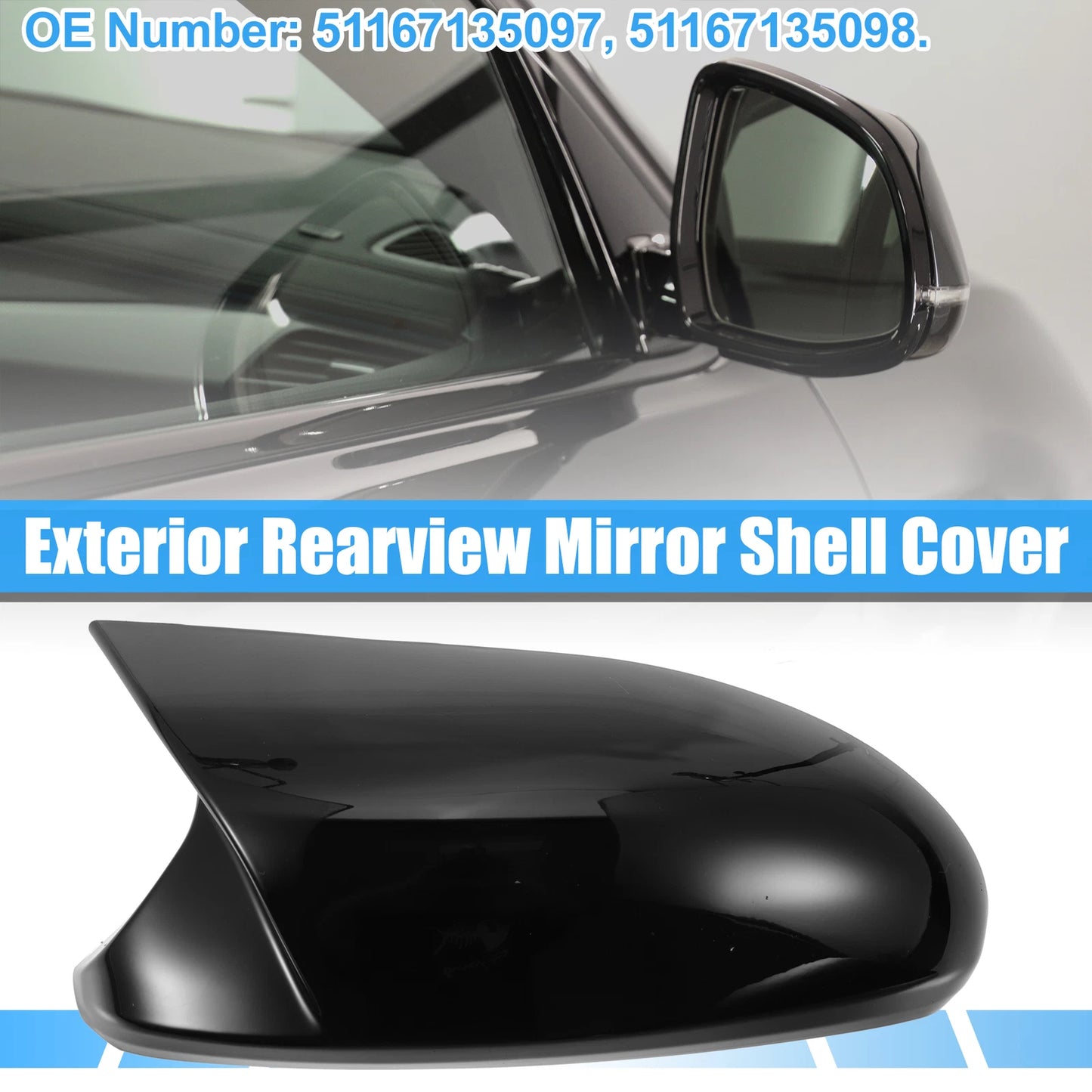Rear View Mirror Cover Shells for BMW - Bright Black (No specific years)