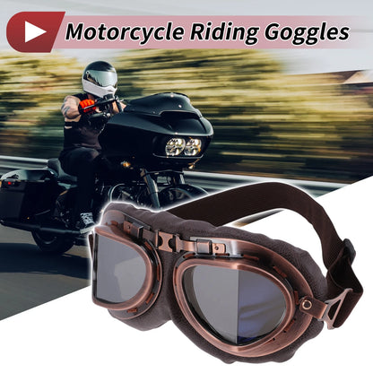 Set Motorcycle Riding Goggles Silver Tone Lens Brown Frame Cycling Sunglasses