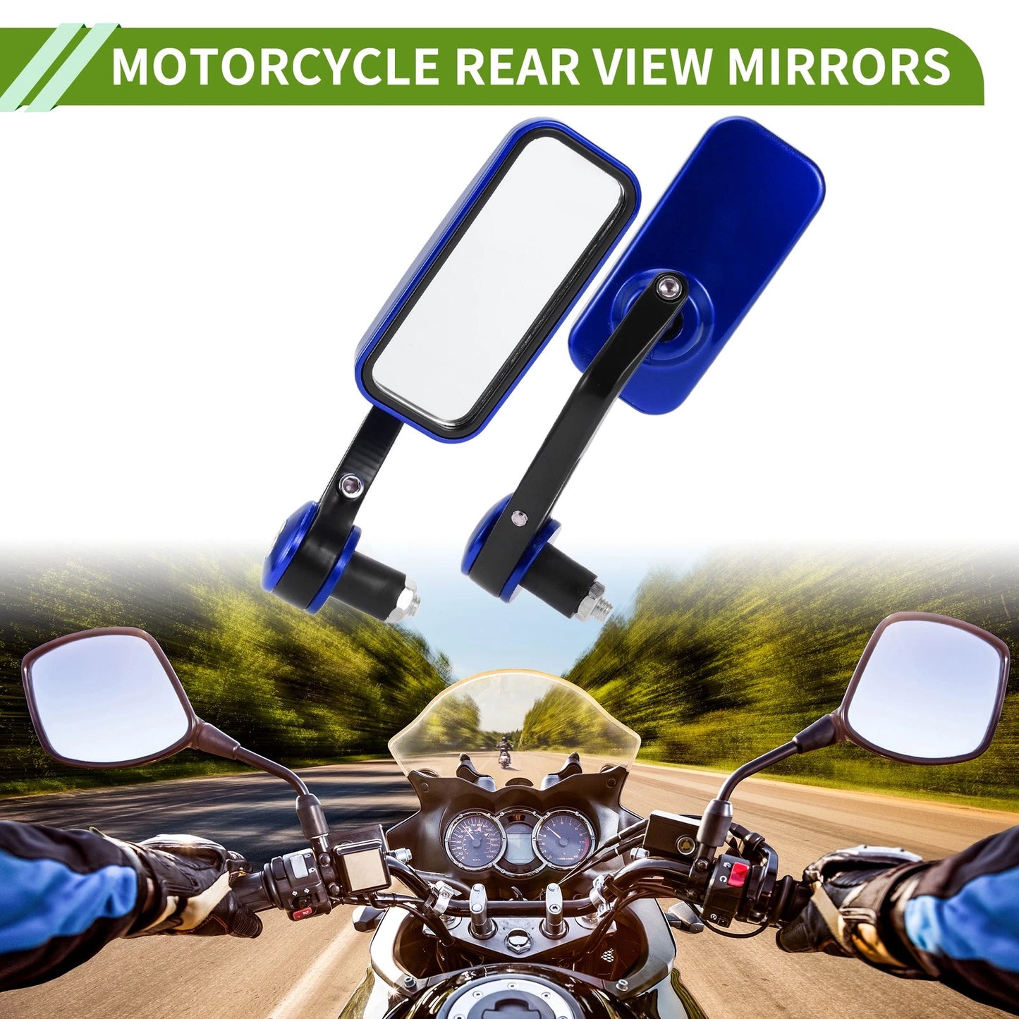 1 Set / Rear View Mirrors Square Shape Black Blue Aluminum Plastic / for M8 Motorcycle