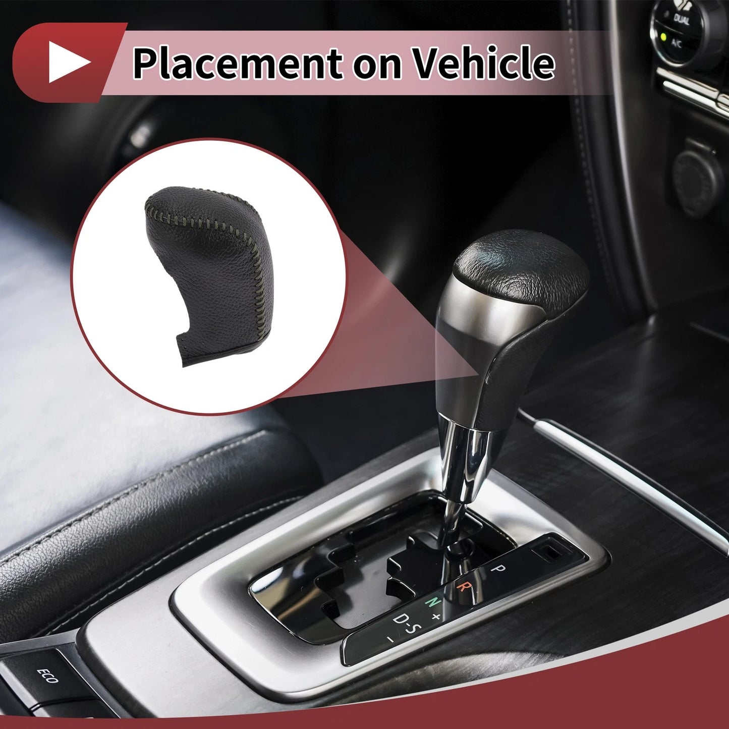 Car Gear Shift Knob Cover for Hyundai Sonata 2011-2014 Black Gray Faux Leather