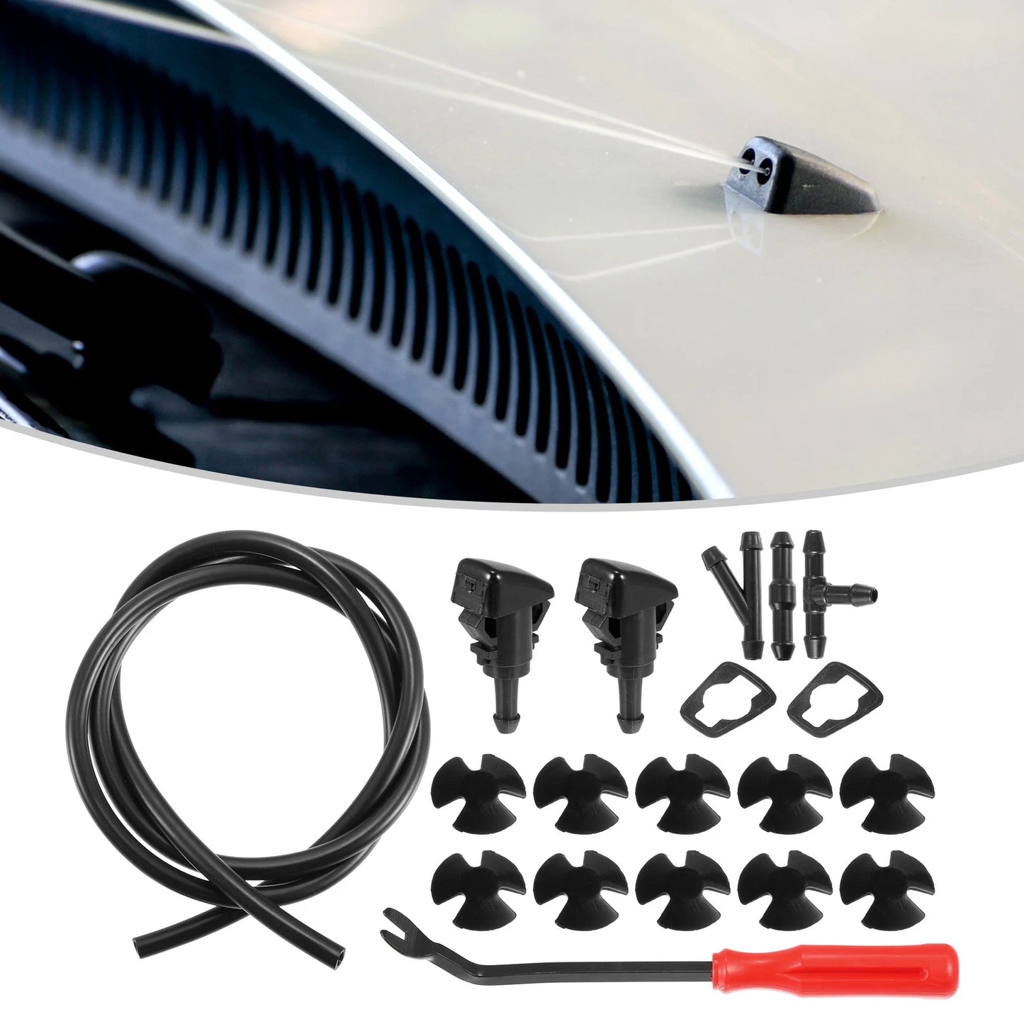 1 Set Front Windshield Washer Nozzle Kit for Dodge RAM with 1M Hose