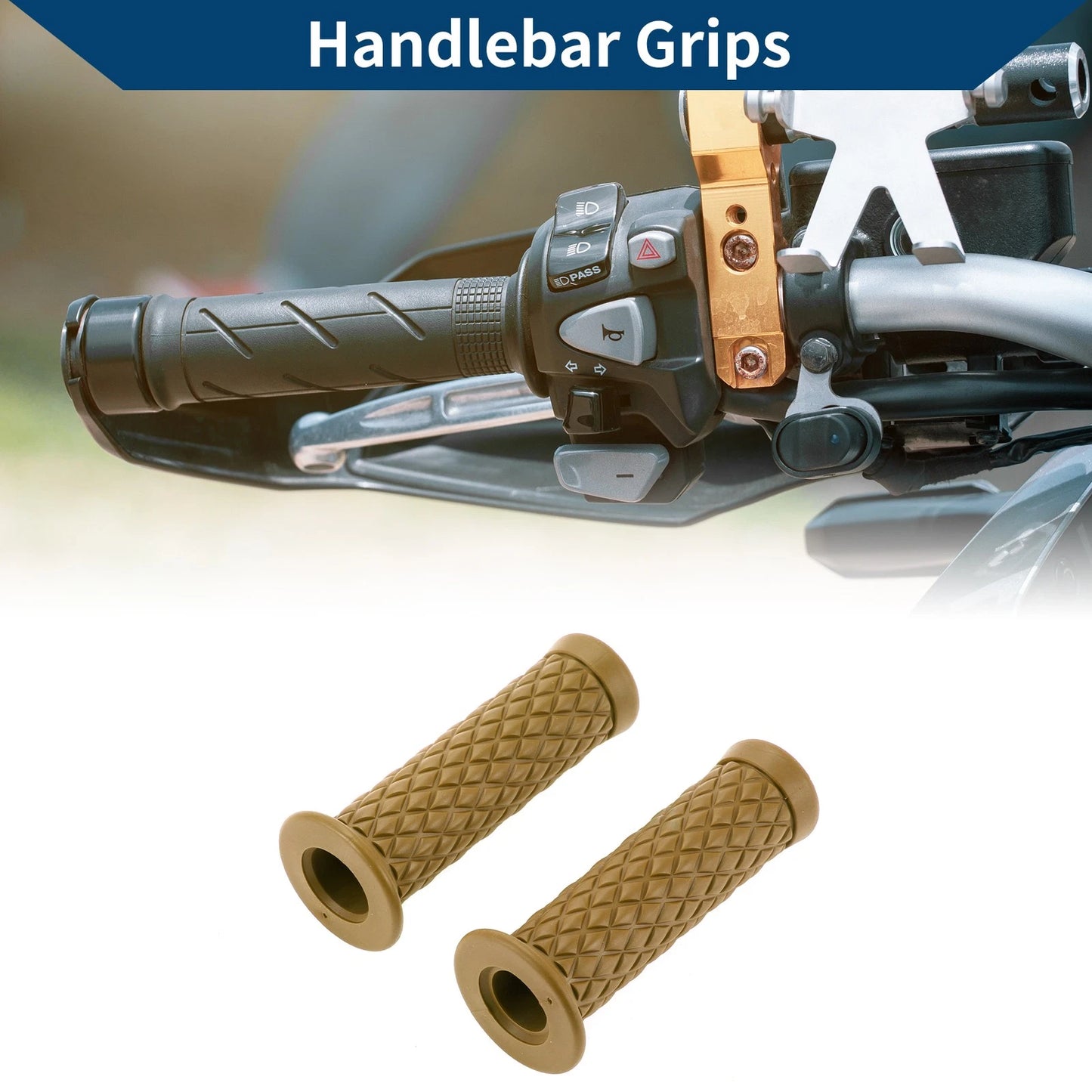 7/8" 22mm Motorcycle Hand Grip Cover Handlebar Grip Rubber Light Brown