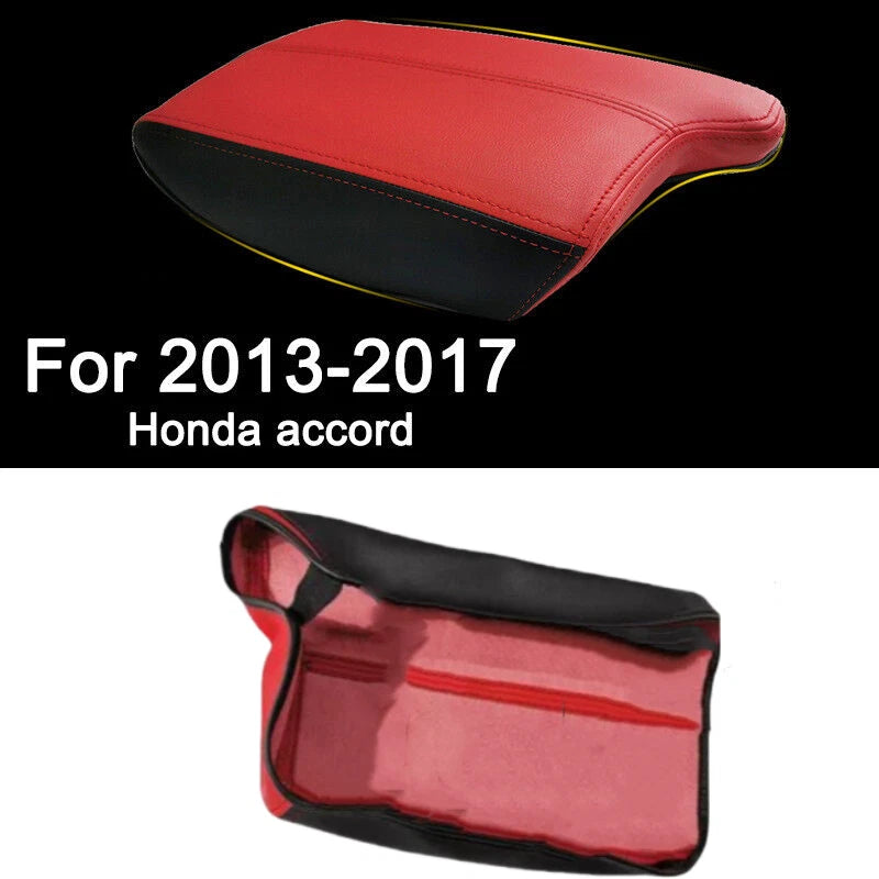 Red Front Console Lid Leather Armrest Cover for Honda Accord (2013–2017)
