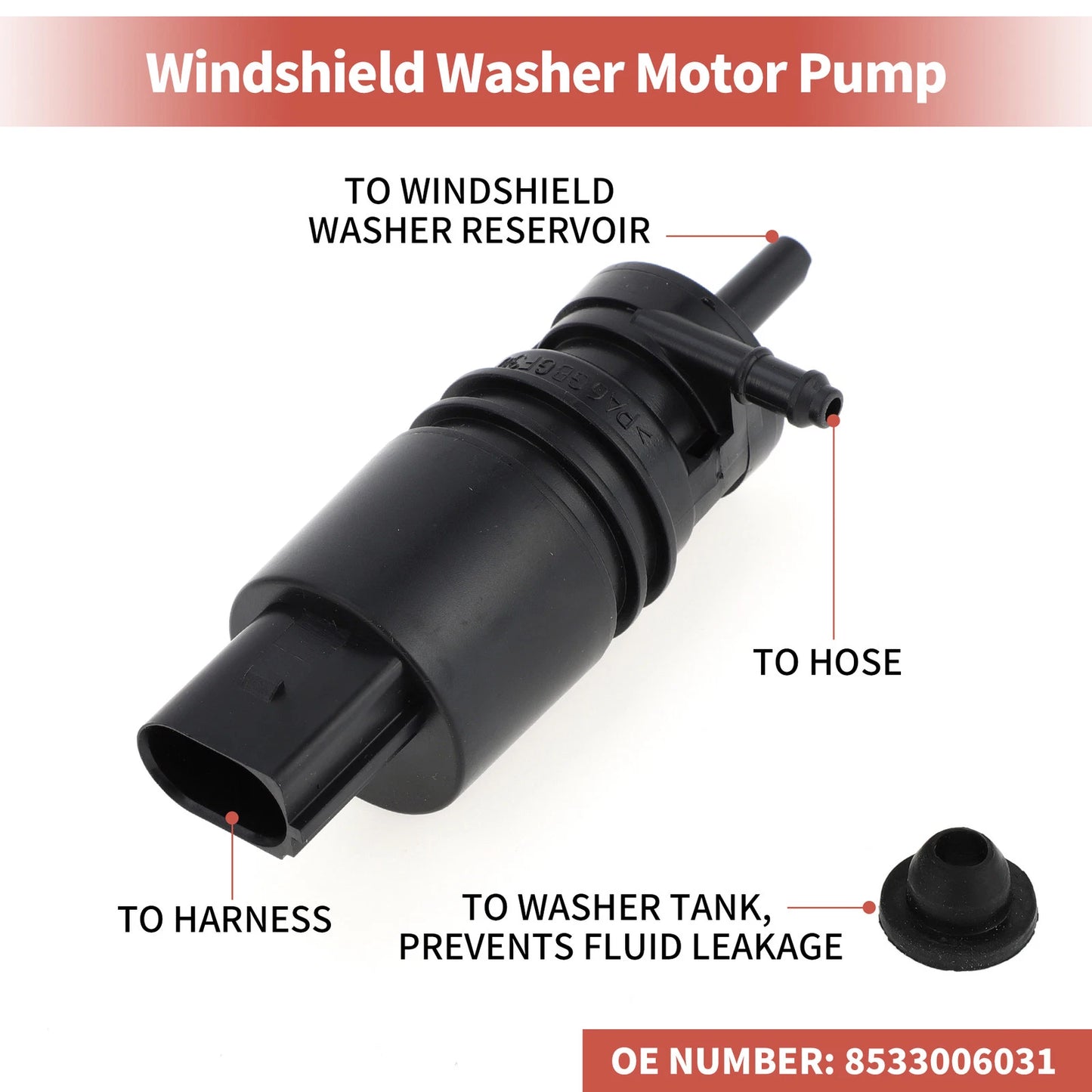 Windshield Washer Pump w/Grommet for BMW (2000-2006)