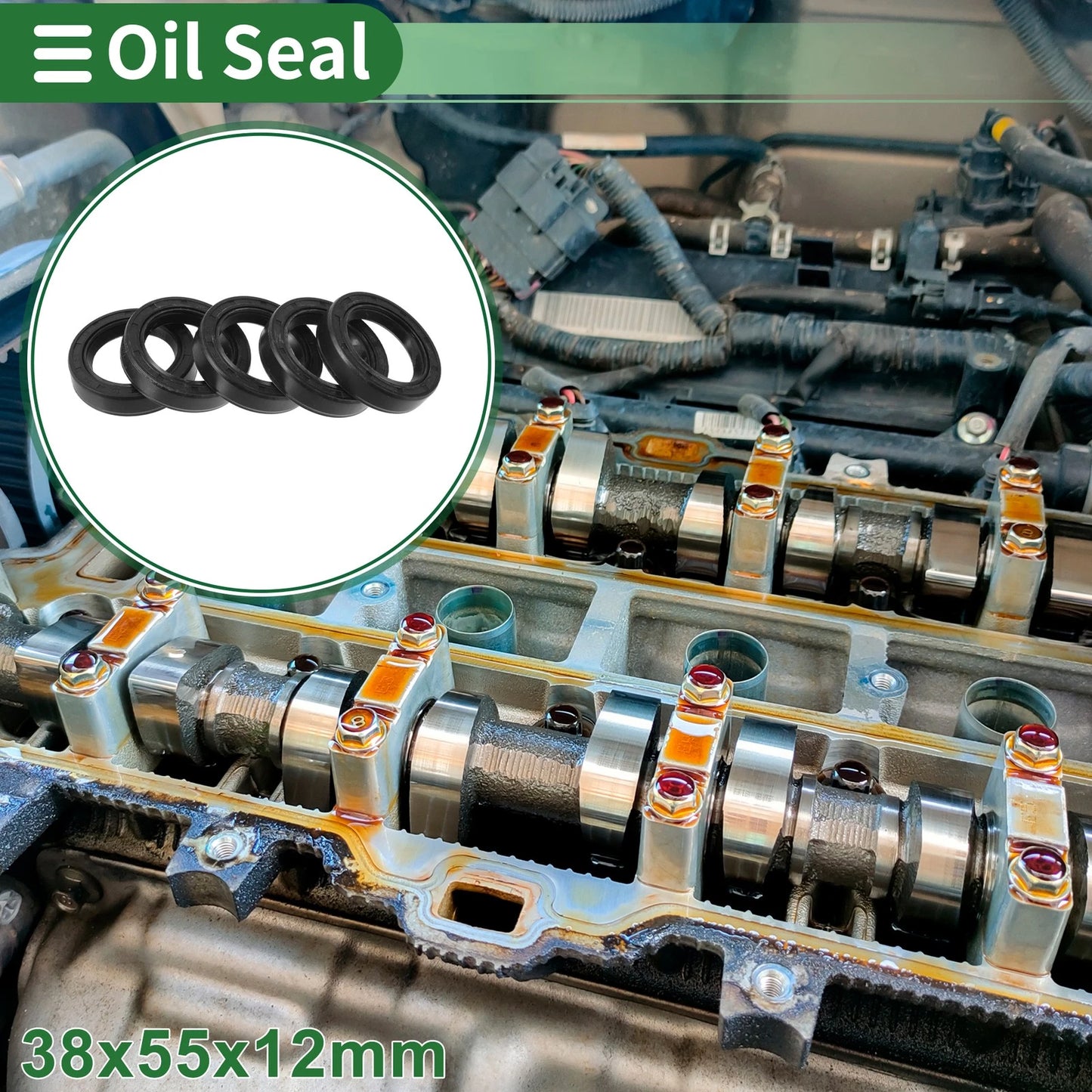 Oil Seal 38x55x12mm Black NBR Rubber Seal Ring Rotary Shaft 5 Pcs