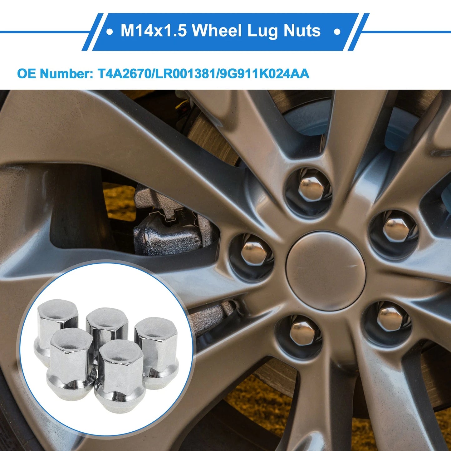 5 Pcs M14x1.5 Wheel Lug Nuts for Land Rover Discovery Sport (2015-2021)