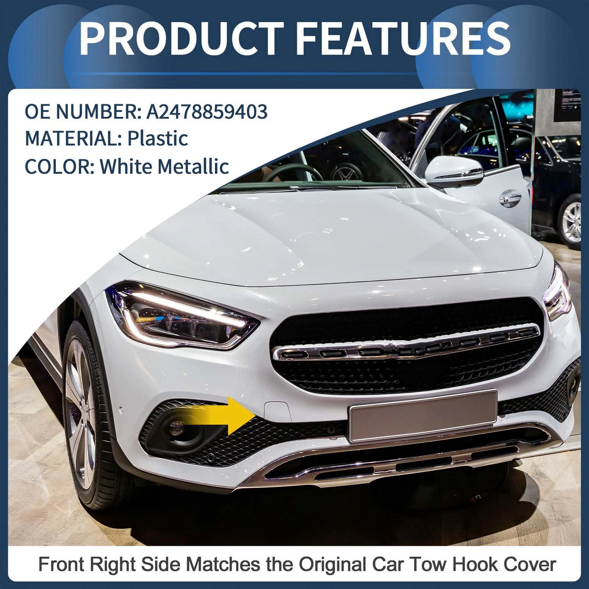 Front Bumper Tow Hook Cover for Mercedes-Benz W247 (2019-2023) White Metallic