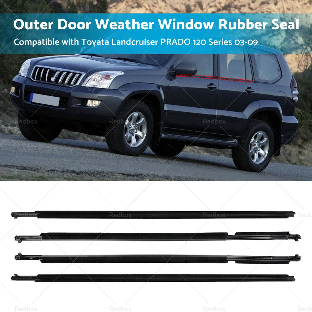 4x Door Glass Seal Weatherstrip for Toyota Landcruiser Prado (2003-2009)
