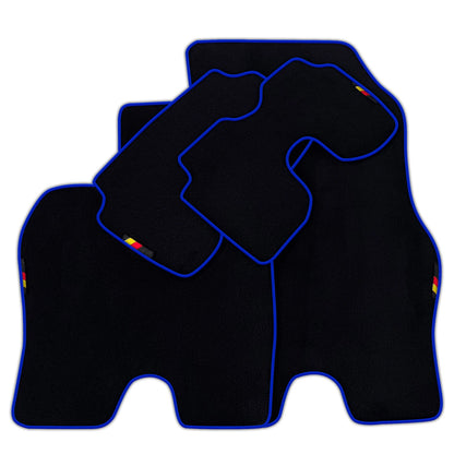 AutoWin Black Floor Mats for BMW i8 (2014-2017) with Dark Blue Trim