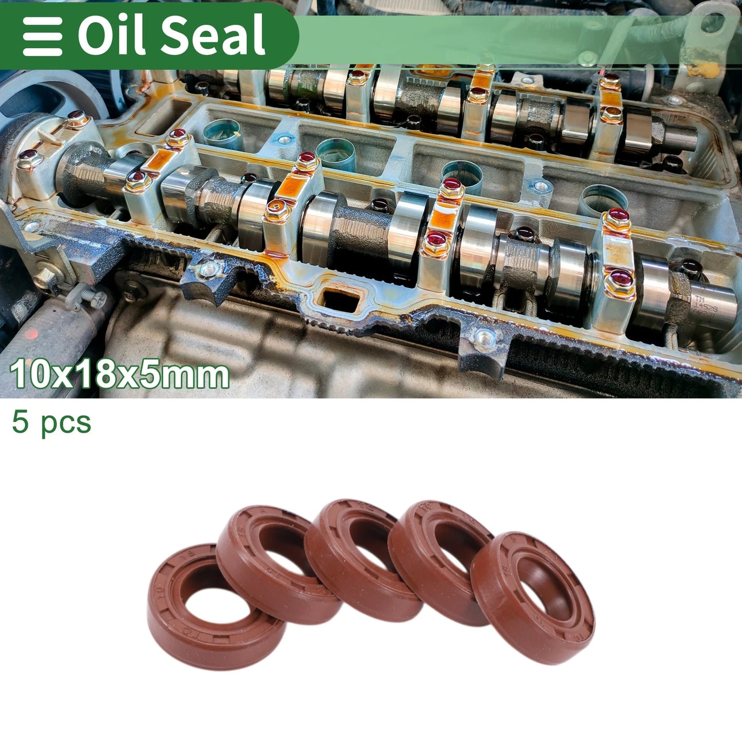 Oil Seal 10x18x5mm Brown Fluorine Rubber 5 Pcs for Make Model