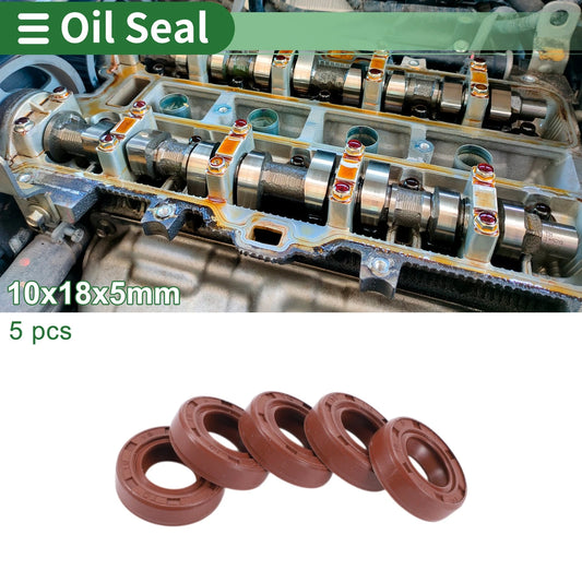 Oil Seal 10x18x5mm Brown Fluorine Rubber 5 Pcs for Make Model