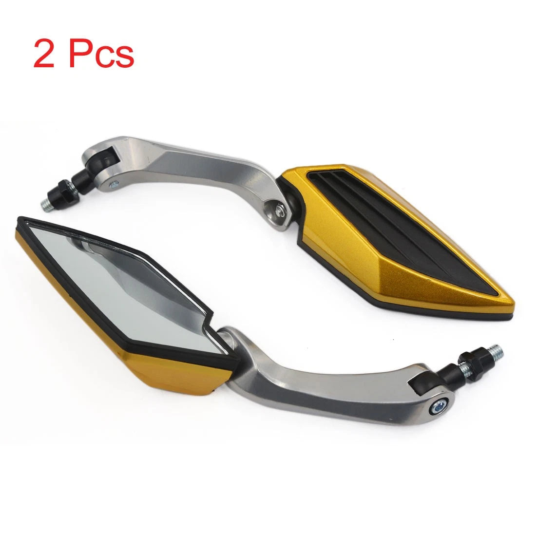 Pair 2 x Gold Tone Black Plastic Rearview Side Mirrors 8mm for Motorcycle