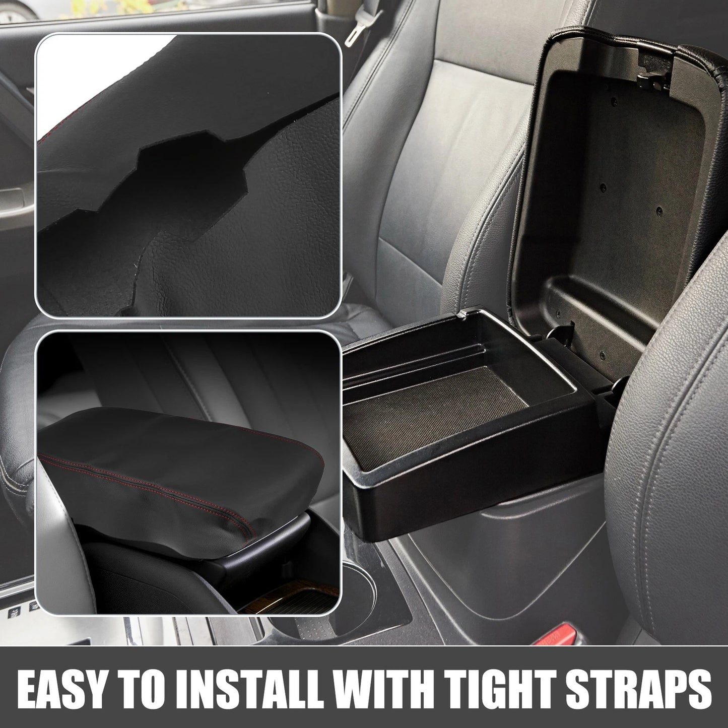 Center Console Armrest Cover for Dodge Charger (2008-2010) Black Red Stitching