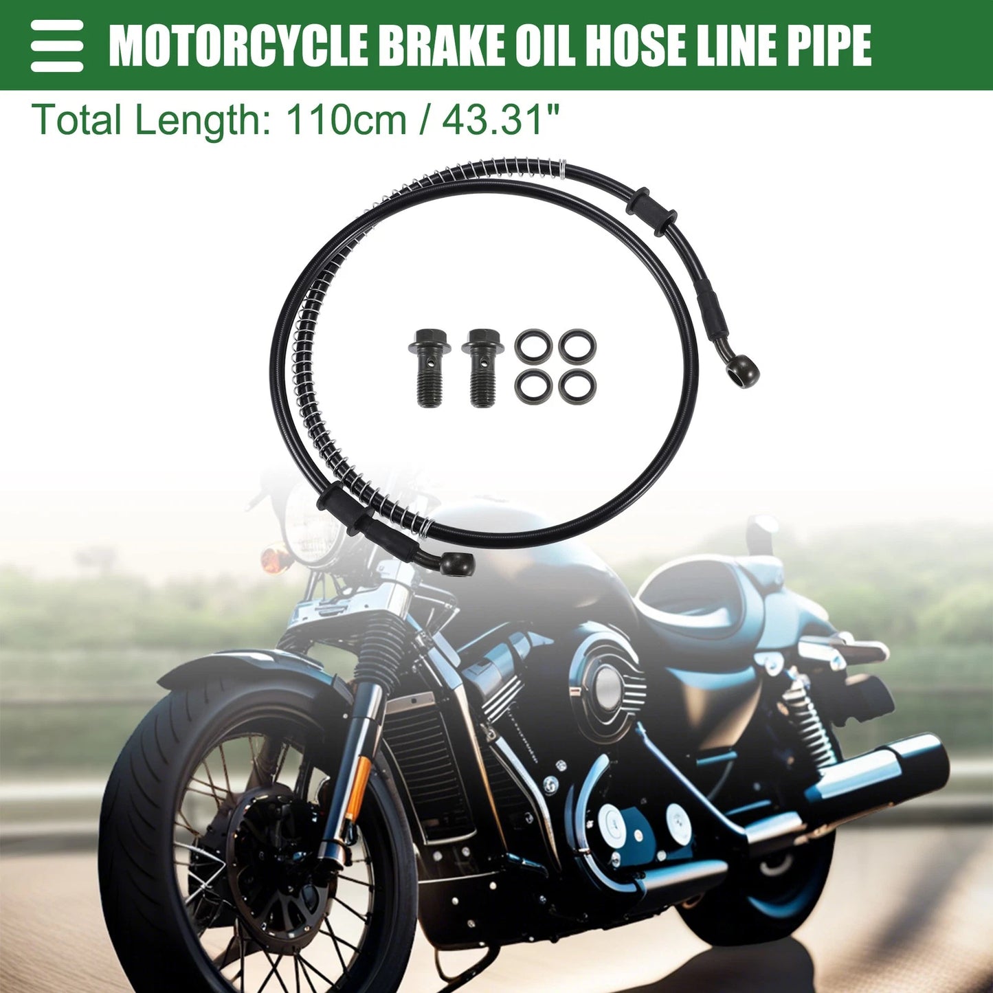 Brake Oil Hose Line Pipe 10mm 110cm Black 28 Degree for Universal Motorcycle
