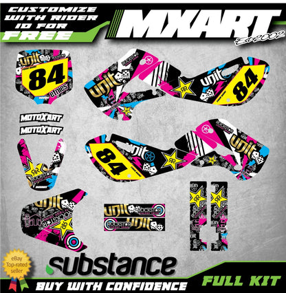 Custom Decal Kit RUSH Style for Kawasaki KLX 110 (2000-2009)