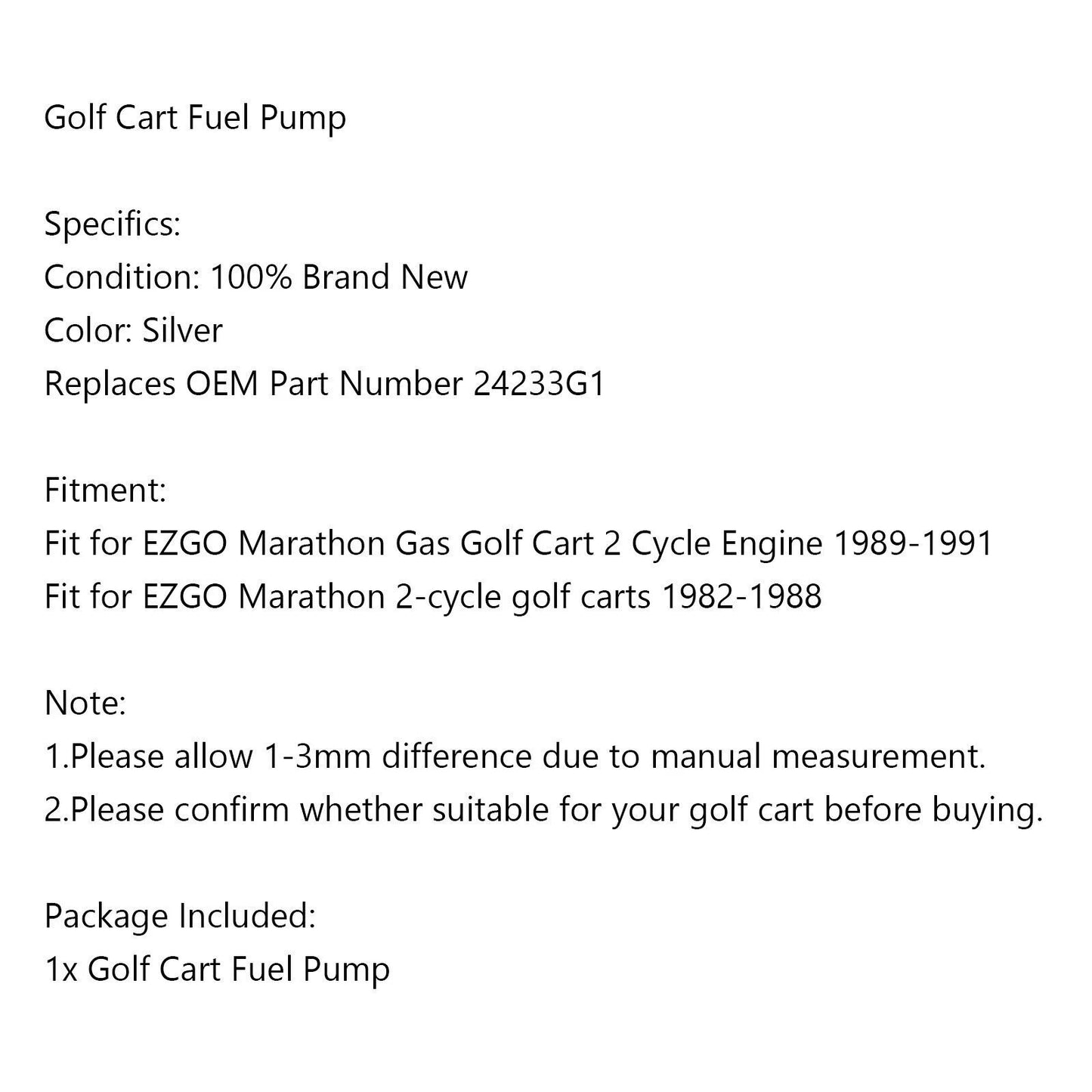 Fuel Pump for EZGO Marathon 2-Cycle Gas Golf Cart (1994-2000)