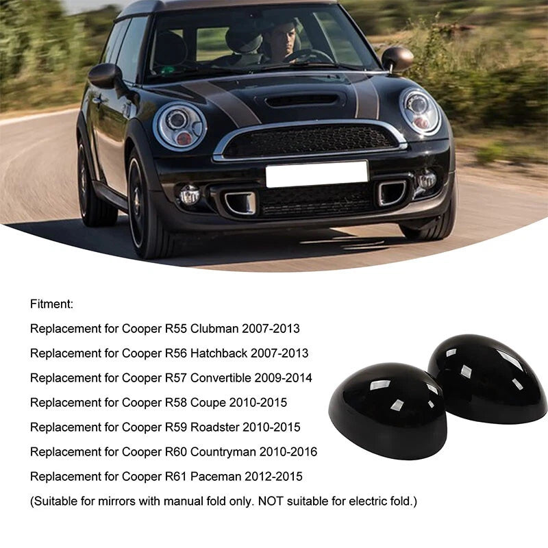 Glossy Black Side View Mirror Cover Caps for Mini Cooper R55 R60 (2007-2016)