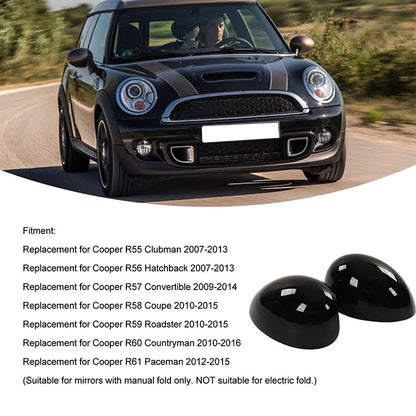 Glossy Black Side View Mirror Cover Caps for Mini Cooper R55 R60 (2007-2016)