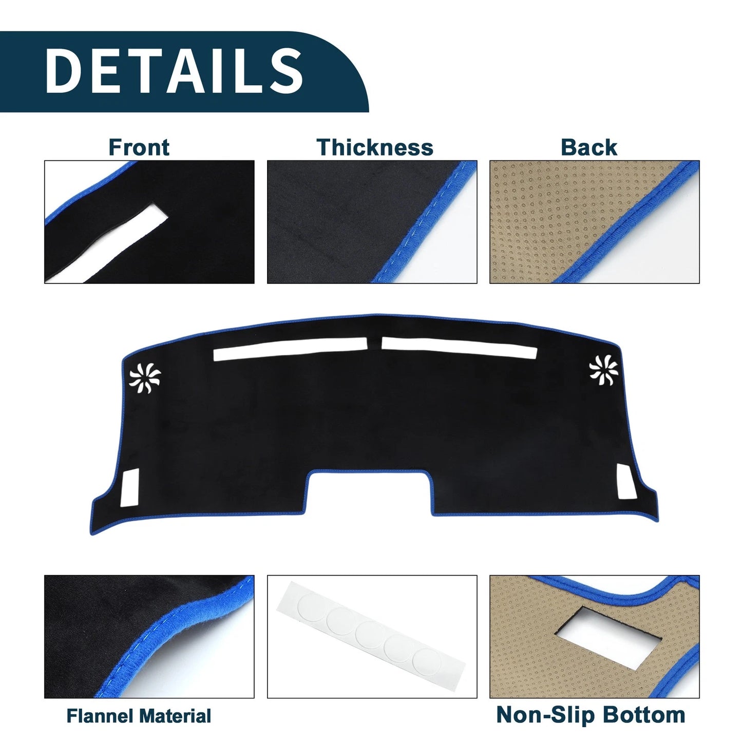 Dashboard Cover Mat for Nissan Moco MG33S Sun Protector Black Blue (2011-2016)
