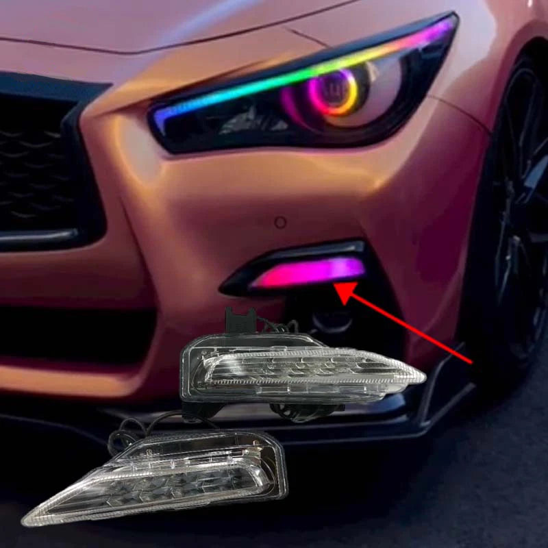 2 x RGB Smoked LED Fog Lights for Infiniti Q50 Q50S Sport (2014–2020)
