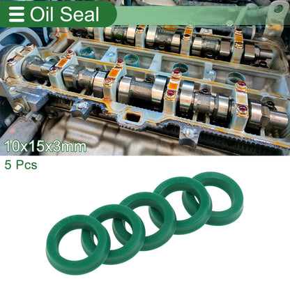 Oil Seal Seal Ring Rotary Shaft Seal TPU 10x15x3mm High Pressure Green 5 Pcs