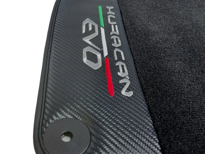 Black Floor Mats for Lamborghini Huracan EVO 2014-2023 LHD with Carbon Leather