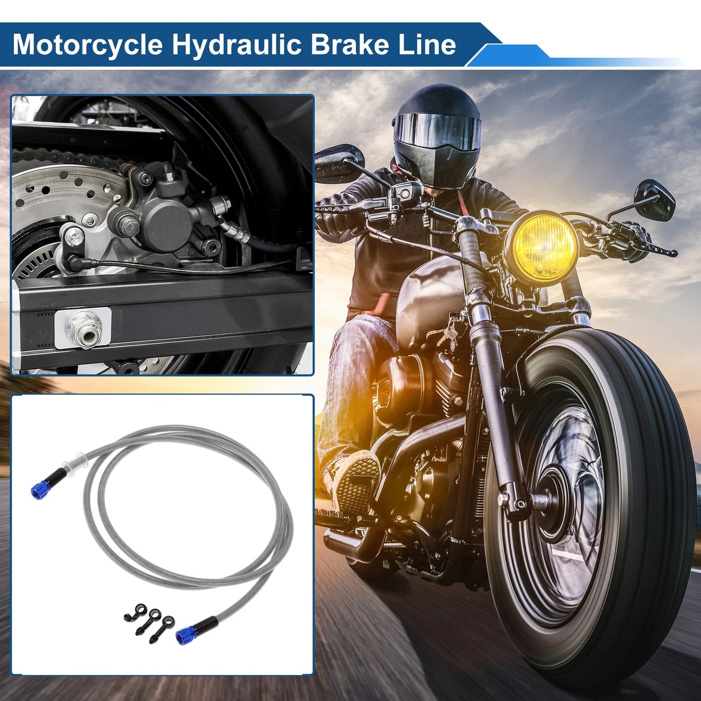 180cm Motorcycle Brake Clutch Oil Hose Line Silver Tone