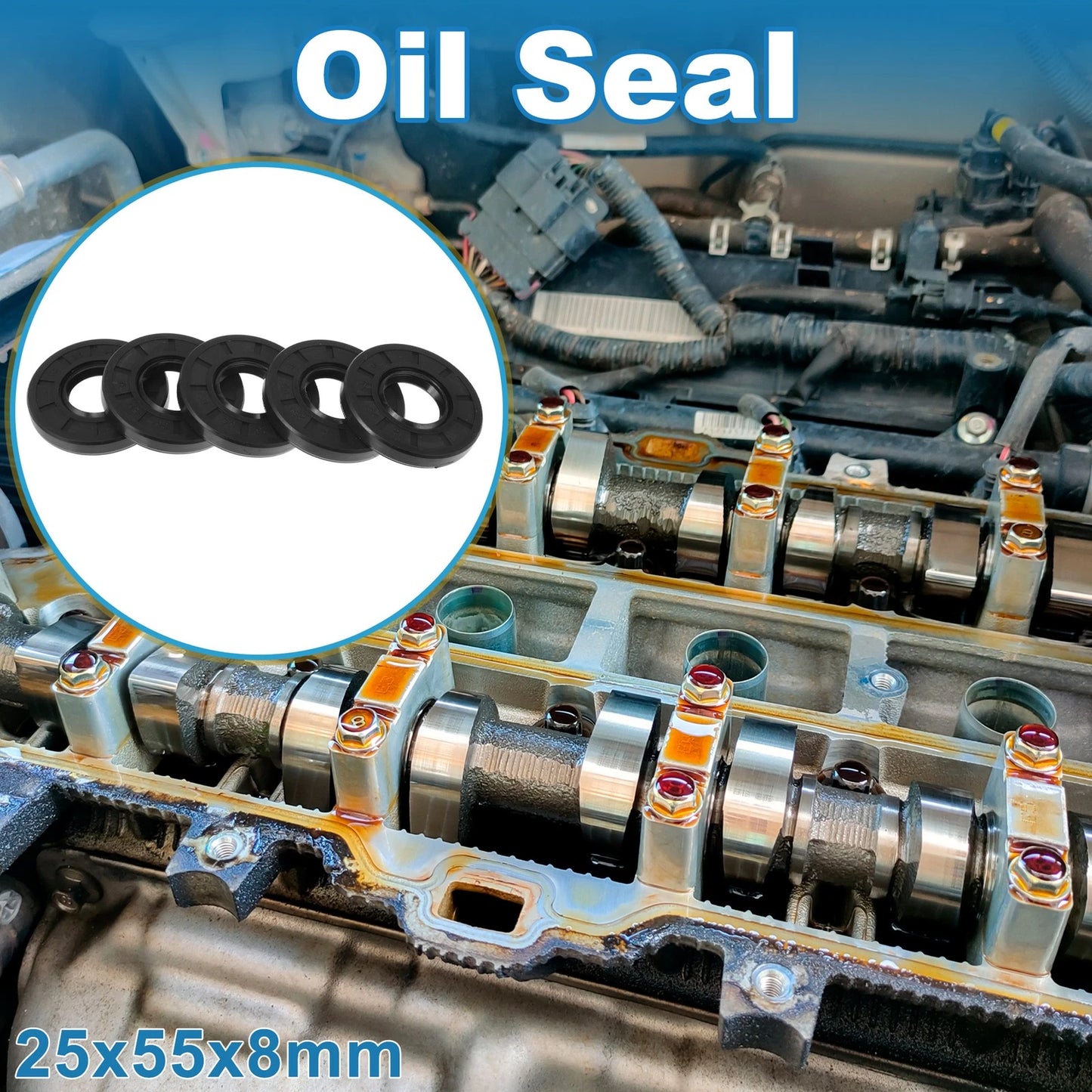 Oil Seal Rotary Shaft Seal Nitrile Rubber 25x55x8mm Black 5 Pcs
