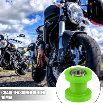 2 x 10mm Drive Chain Pulley Tensioner Rubber Wheel for Motorcycle Green
